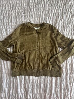 Maeve Anthropologie Olive Burnout Leopard Bomber Jacket (XL)